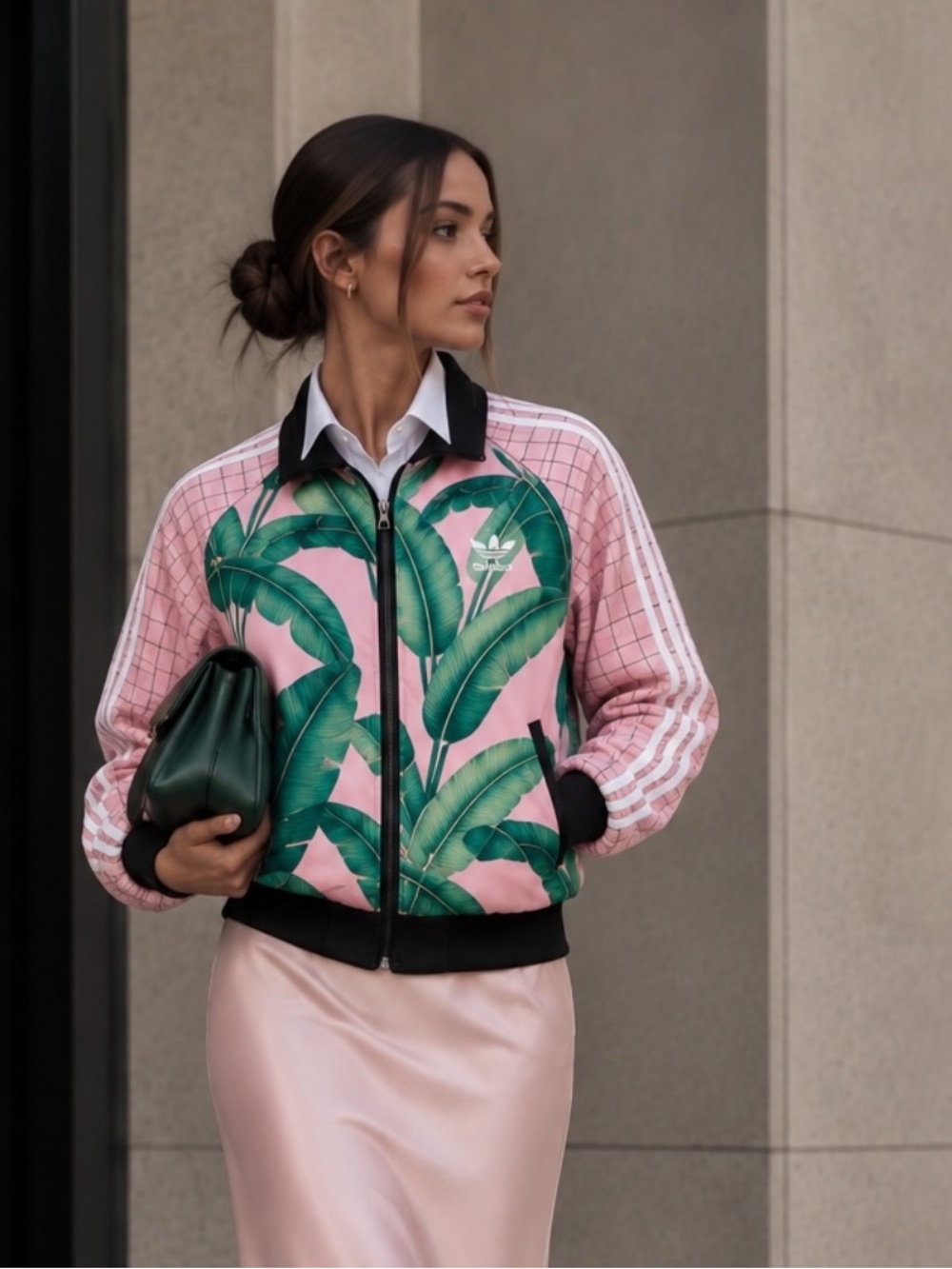 Adidas Originals x The Farm Tropical Floral Bomber Track Jacket Pink Green M